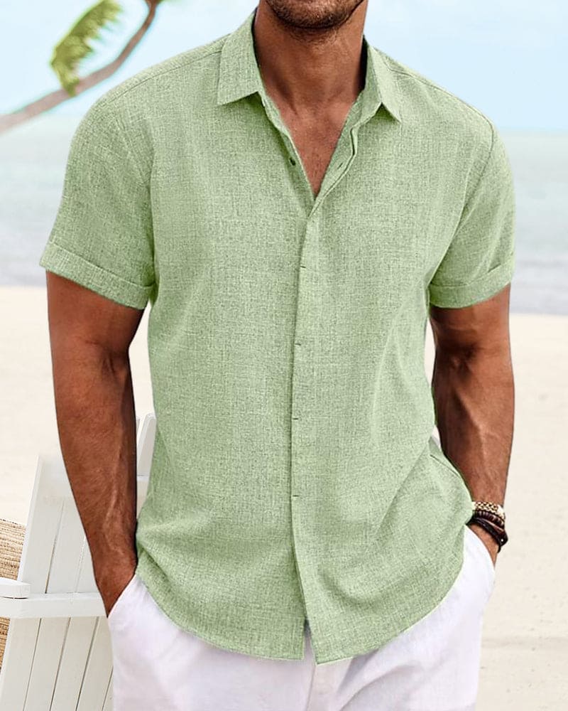 Mats | Herenoverhemd in effen kleur met korte mouwen