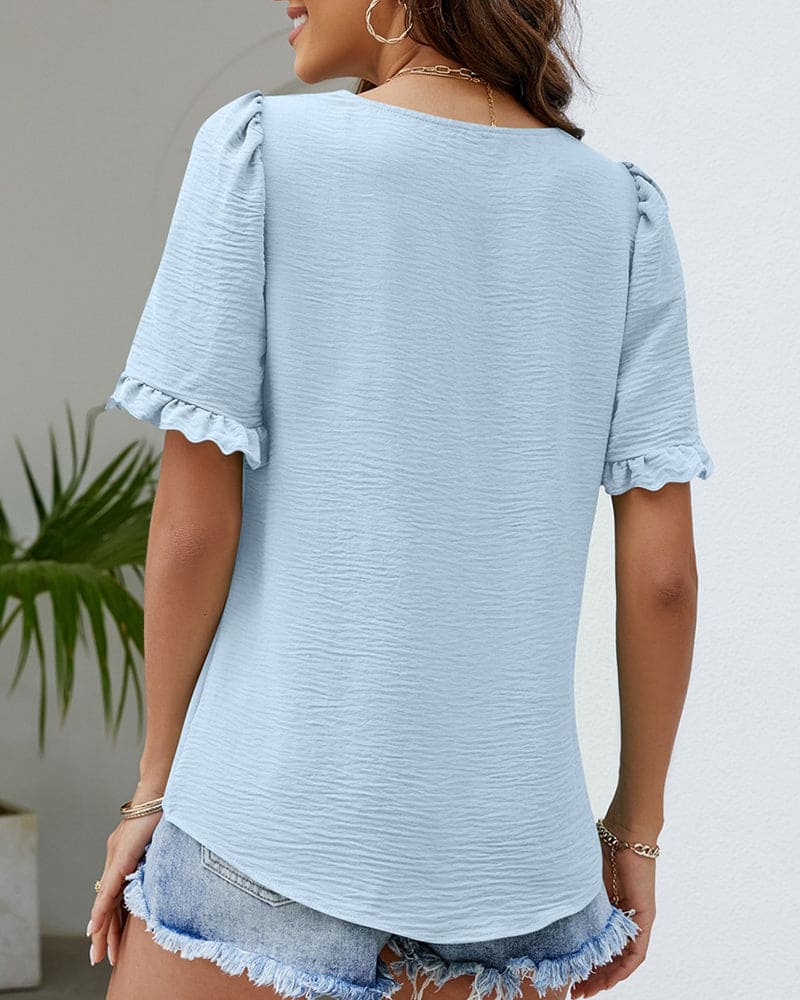 Roos | Shirt met glad materiaal en vierkante halslijn