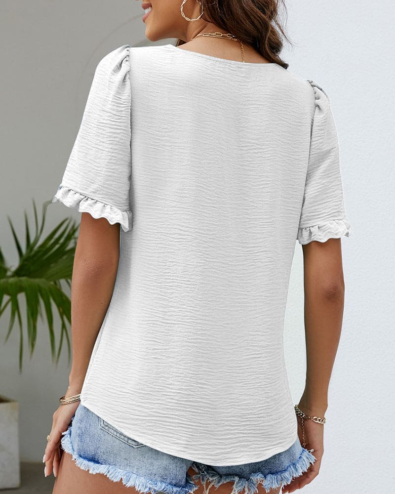 Roos | Shirt met glad materiaal en vierkante halslijn