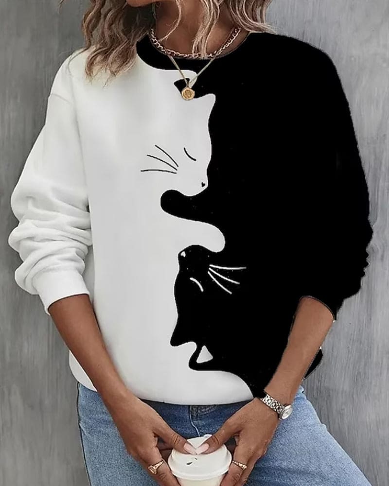 Tassen | Sweater met zwart-witte print met katten