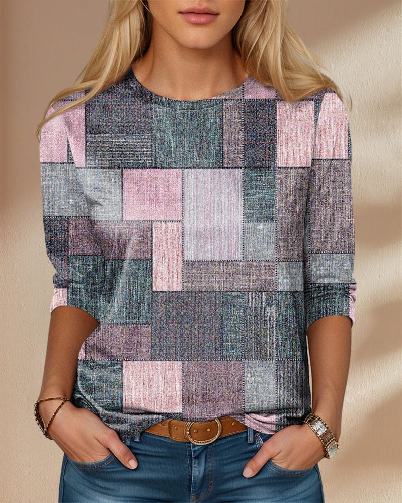 Demi | Geruite blouse met lange mouwen en kleurblokken