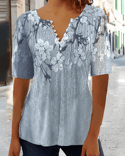 Milou | T-shirt Met Een V-hals En Bloemenprint Met Korte Mouwen