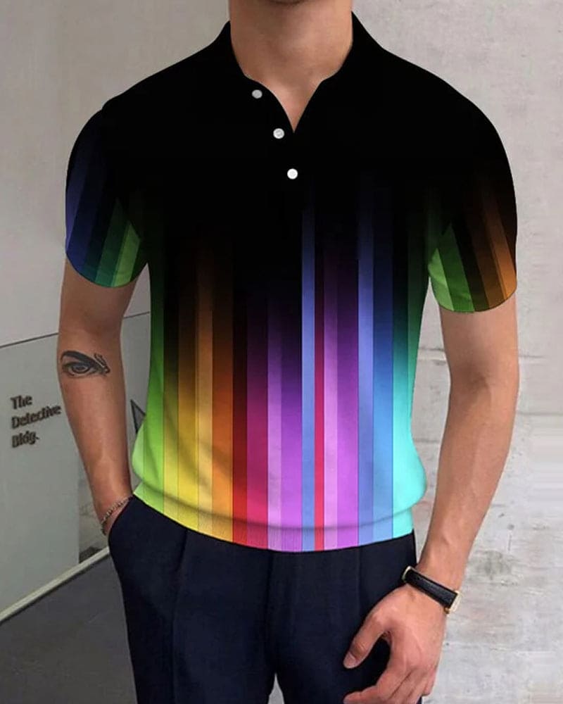 Sander | Polo T-shirt met kleurrijke 3D-print en korte mouwen