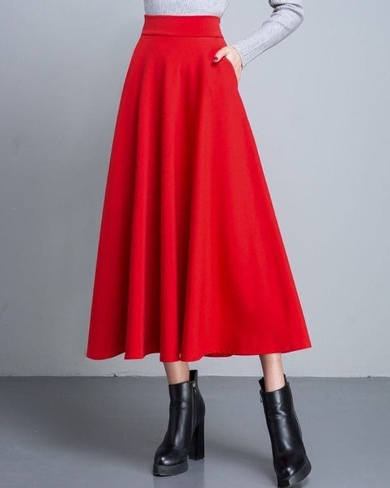 Maud | Lange rok met hoge taille in een effen kleur