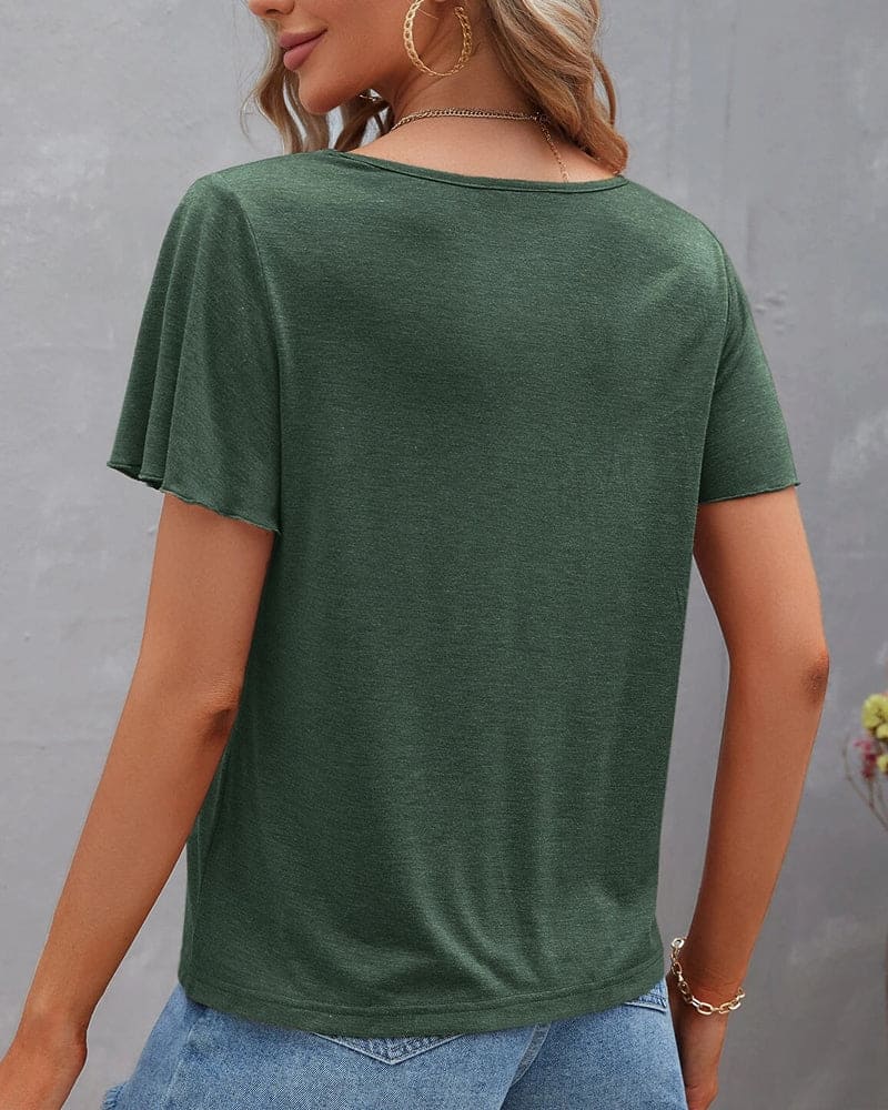 Maud | T-shirt met een uitsnijding in één egale kleur