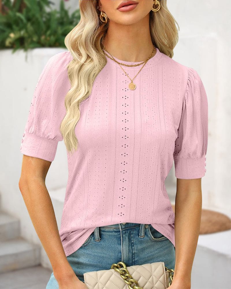 Lisa | Losse blouse met een ronde halslijn en korte mouwen