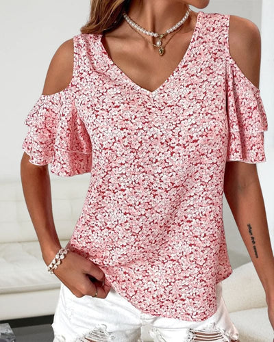 Jade | T-shirt met bloemenprint en blote schouders
