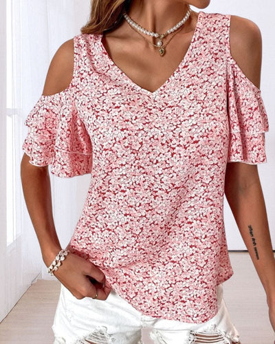 Jade | T-shirt met bloemenprint en blote schouders