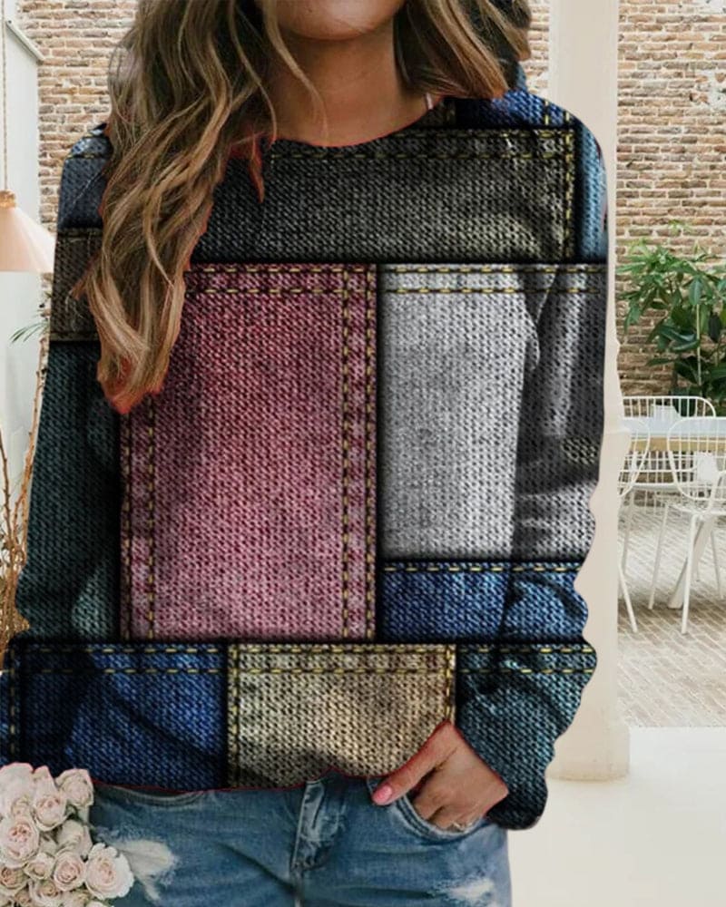 Isa | Sweater met print in blokken van kleur
