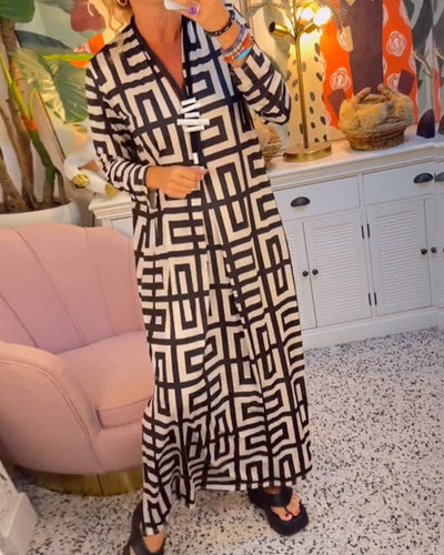 Laura - V-hals jurk met geometrische print